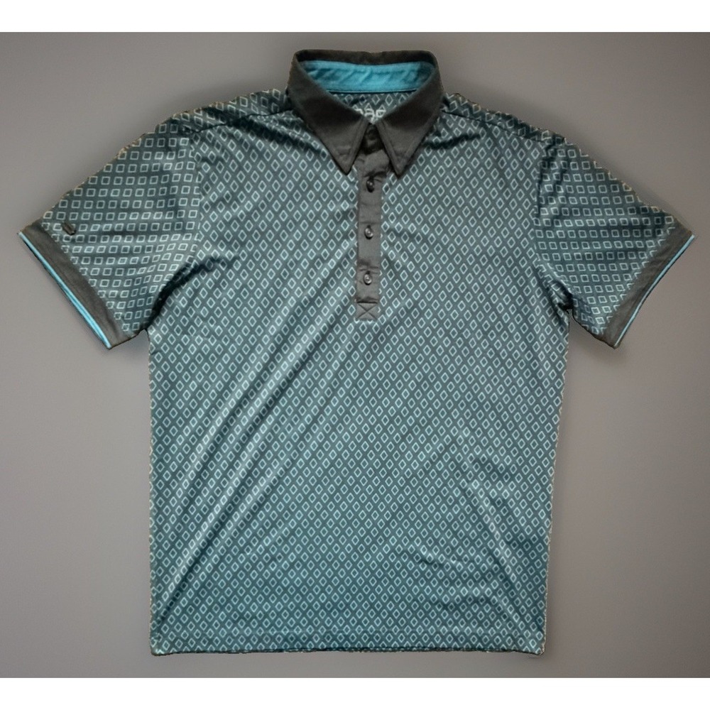 G-Mac Kartel Short Sleeve Golf Polo Shirt Gray Blue Diamond Logo Medium JBHS